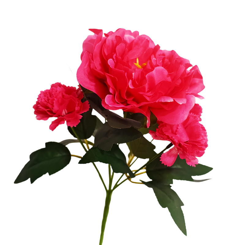11 Inch Artificial Fuchsia Mixed Flower Bush Bouquet with Peony and Carnations, Bulk Wholesale