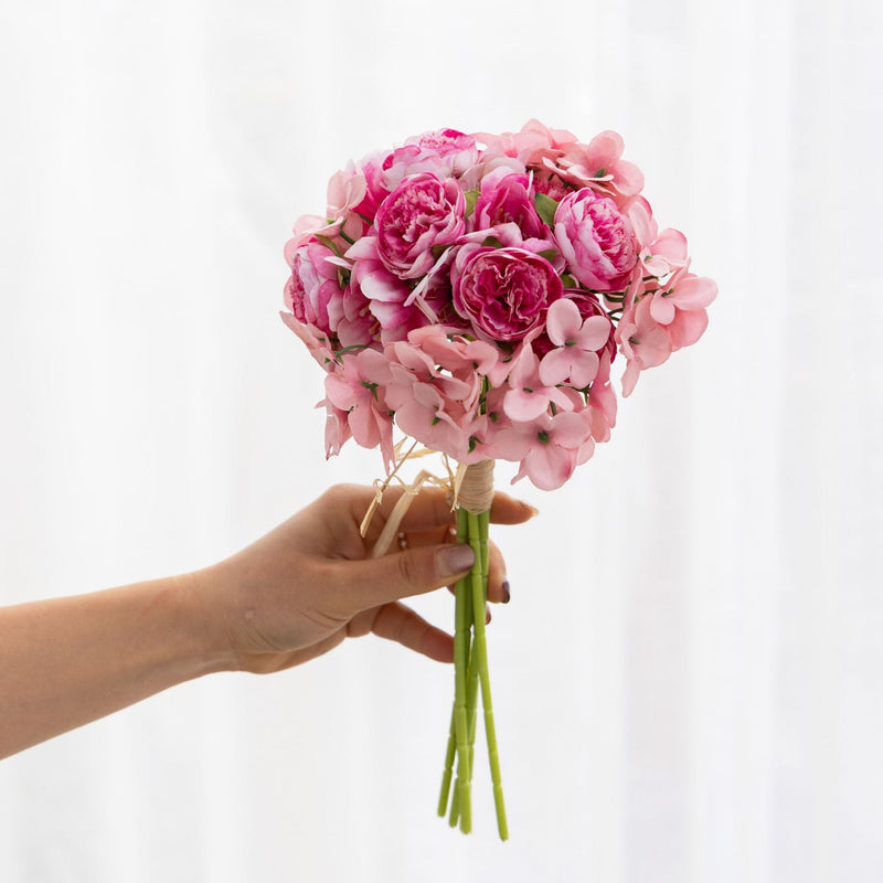 12 Inch Artificial Peony and Hydrangea Bouquet, 1 Pc Silk Floral Arrangement for Wedding and Home Decor