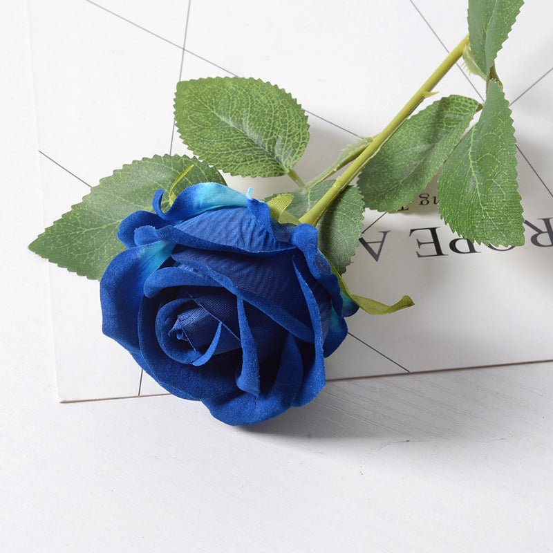 15 Pcs Galactic Cobalt Rose Stems Bouquet, Light Blue Shade Silk Flowers, Fall Winter Artificial Arrangement