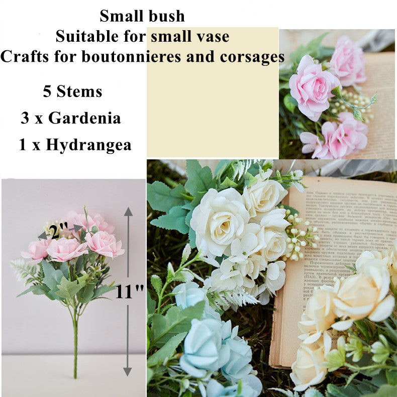 11 Inch Artificial Silk Gardenia and Hydrangea Bush Mixed Flowers Bulk Wholesale