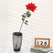 25 Inch Glitter Poinsettia Spray Artificial Flowers 6 Stems with Leaves Bulk Wholesale