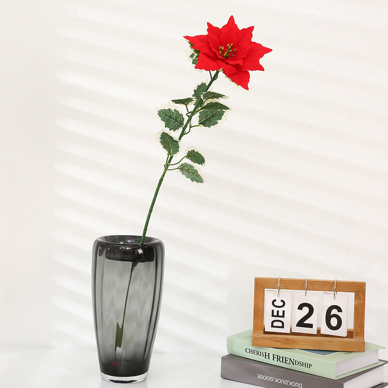 25 Inch Glitter Poinsettia Spray Artificial Flowers 6 Stems with Leaves Bulk Wholesale