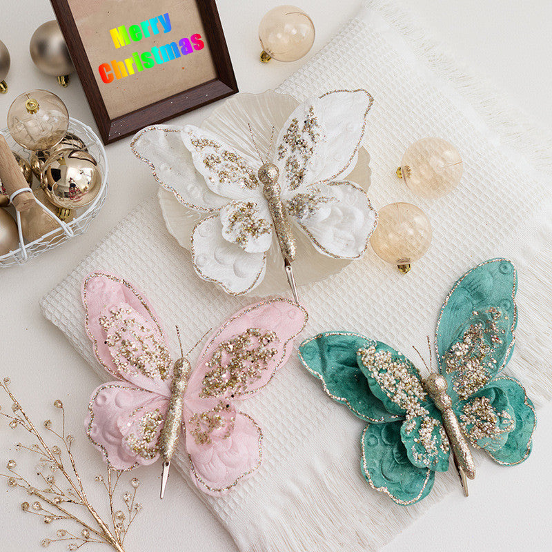 Glitter Butterfly Christmas Ornaments with Clip Bulk Set Artificial Holiday Decor