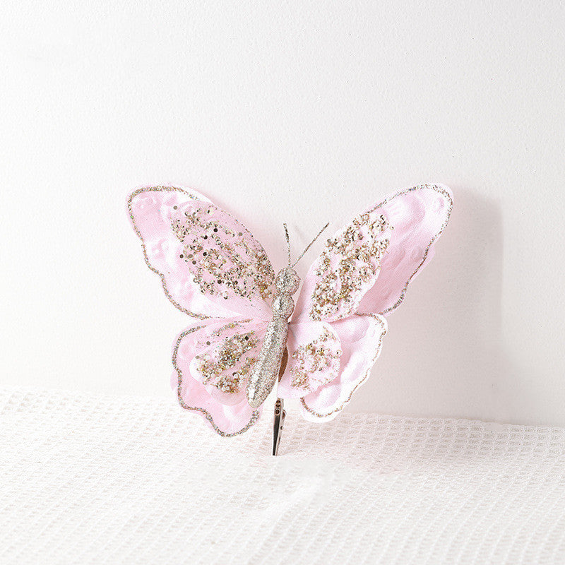 Glitter Butterfly Christmas Ornaments with Clip Bulk Set Artificial Holiday Decor