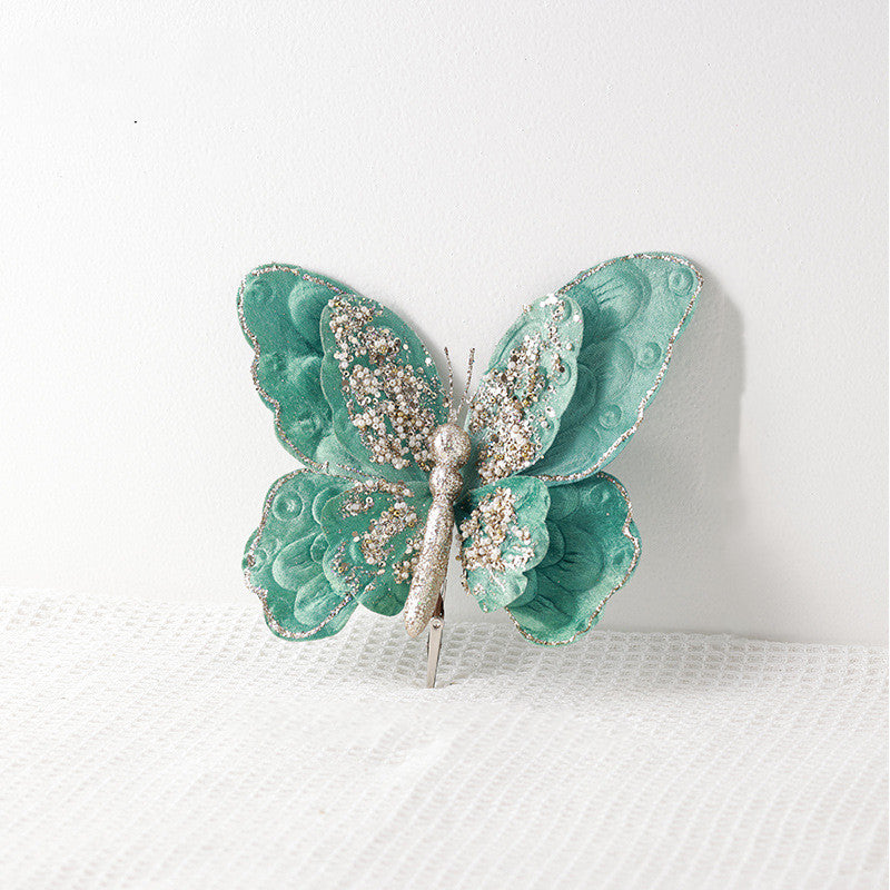 Glitter Butterfly Christmas Ornaments with Clip Bulk Set Artificial Holiday Decor
