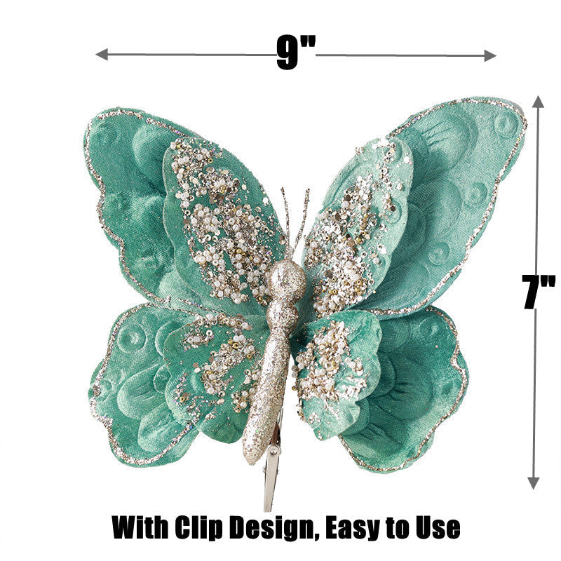 Glitter Butterfly Christmas Ornaments with Clip Bulk Set Artificial Holiday Decor