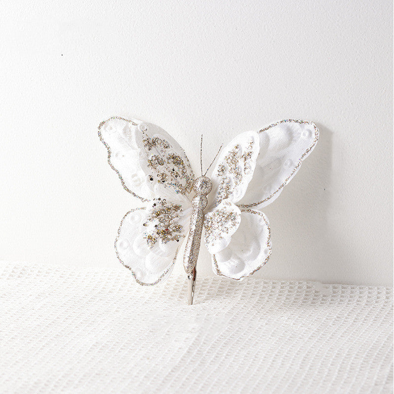 Glitter Butterfly Christmas Ornaments with Clip Bulk Set Artificial Holiday Decor