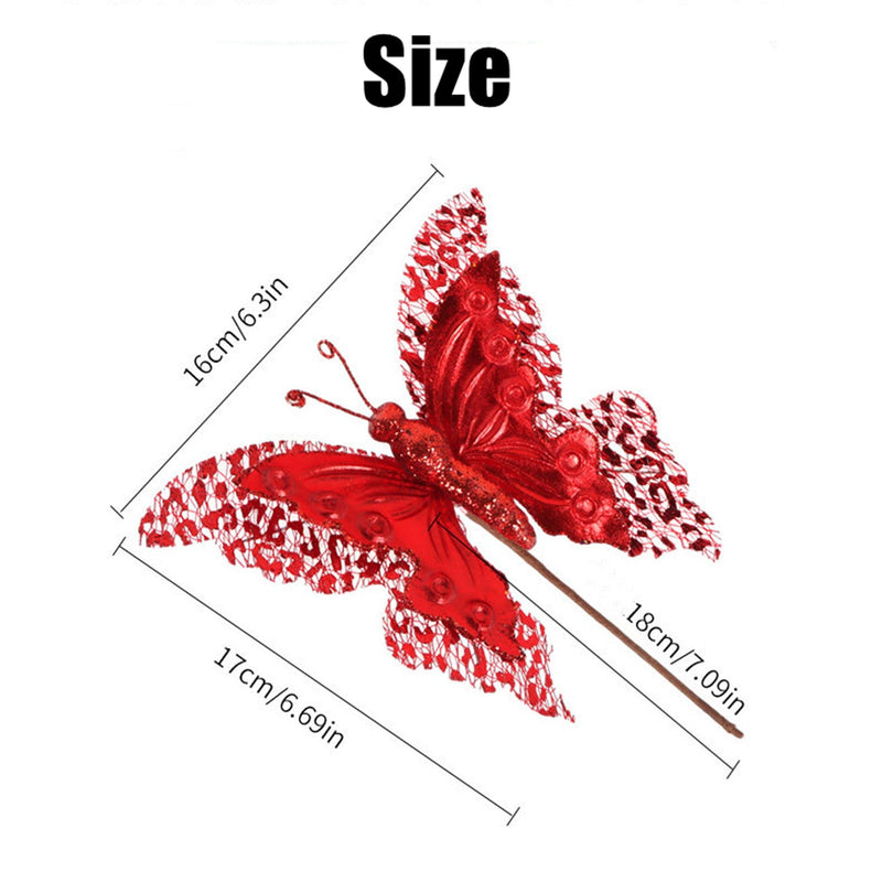 10 Pcs Artificial Glitter Butterfly Stems Christmas Tree Ornaments Decoration