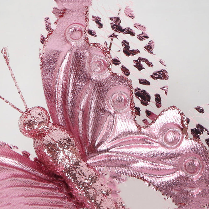 10 Pcs Artificial Glitter Butterfly Stems Christmas Tree Ornaments Decoration