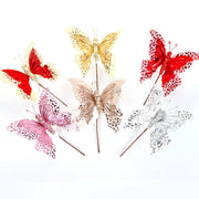 10 Pcs Artificial Glitter Butterfly Stems Christmas Tree Ornaments Decoration