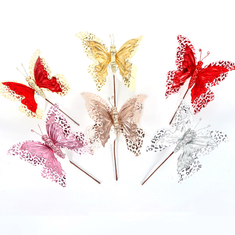 10 Pcs Artificial Glitter Butterfly Stems Christmas Tree Ornaments Decoration