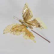 10 Pcs Artificial Glitter Butterfly Stems Christmas Tree Ornaments Decoration