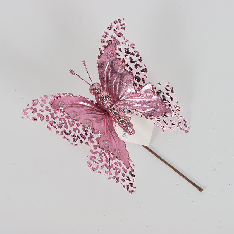10 Pcs Artificial Glitter Butterfly Stems Christmas Tree Ornaments Decoration