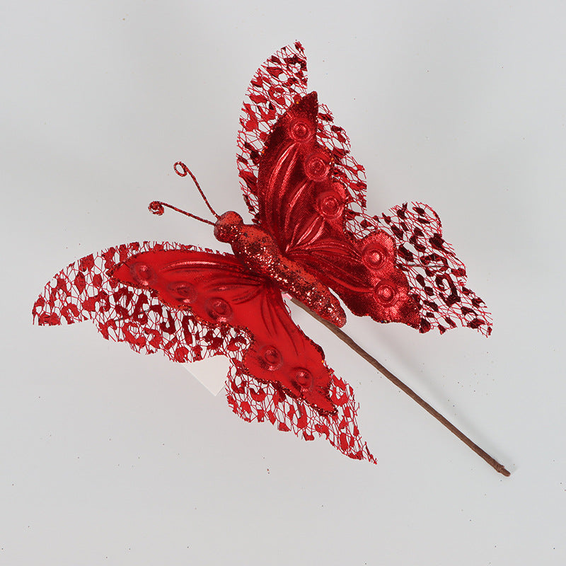 10 Pcs Artificial Glitter Butterfly Stems Christmas Tree Ornaments Decoration