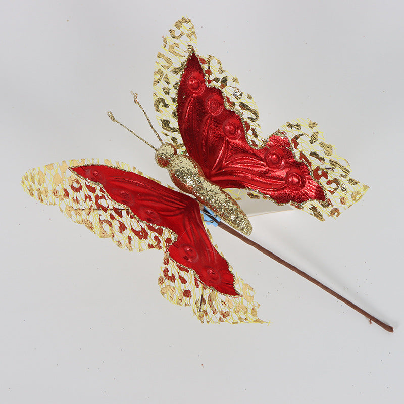 10 Pcs Artificial Glitter Butterfly Stems Christmas Tree Ornaments Decoration