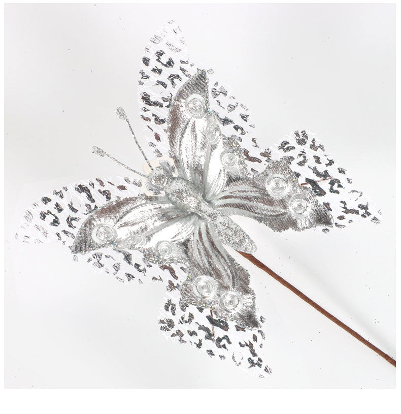 10 Pcs Artificial Glitter Butterfly Stems Christmas Tree Ornaments Decoration