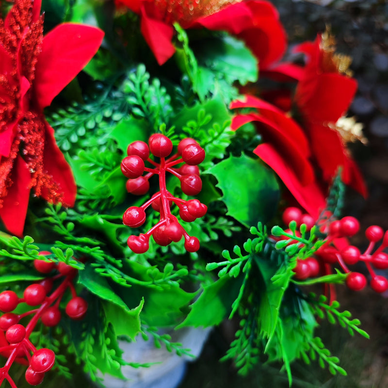 Christmas Poinsettia Bouquet with Angel Wings, Artificial Cemetery Flowers, Bulk Grave Vase Arrangement