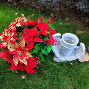 Christmas Poinsettia Bouquet with Angel Wings, Artificial Cemetery Flowers, Bulk Grave Vase Arrangement