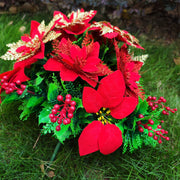 Christmas Poinsettia Bouquet with Angel Wings, Artificial Cemetery Flowers, Bulk Grave Vase Arrangement
