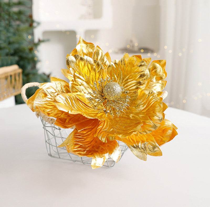 Large Glitter Artificial Flower Stems 12 Inch 10 Pcs Christmas Decoration Bulk