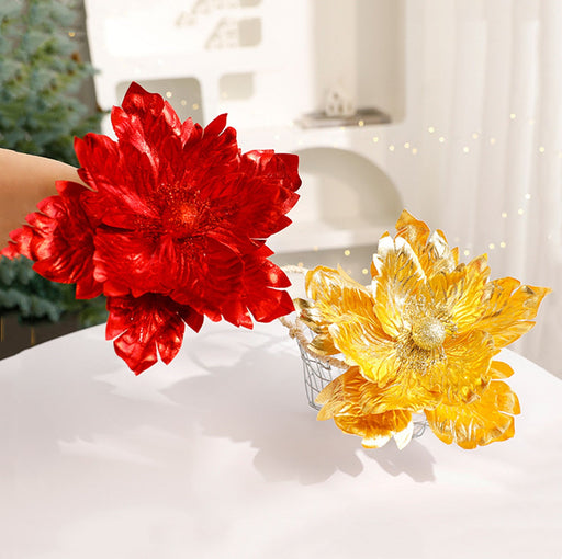 Large Glitter Artificial Flower Stems 12 Inch 10 Pcs Christmas Decoration Bulk