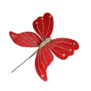 Glitter Christmas Butterfly Stem 12 Inch Bulk Pack for Tree and Wreath Decoration