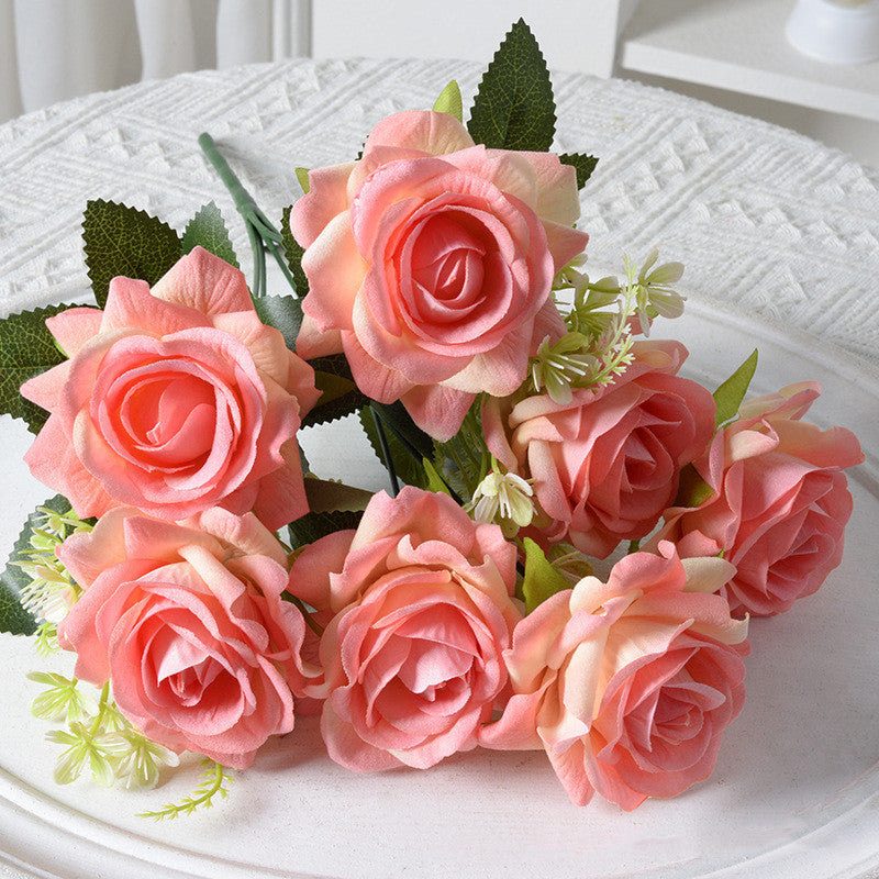 13.5 Inch Artificial Silk Rose Bush Bouquet, Bulk Wholesale, Faux Flower Stems