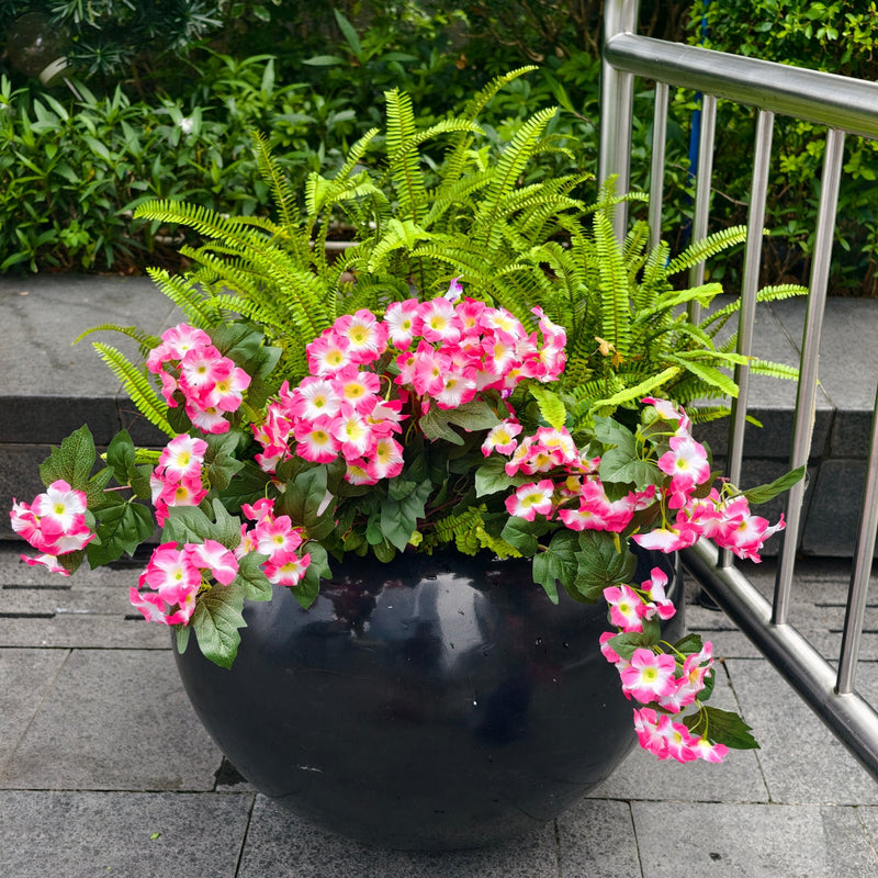Lush Faux Petunia Bush, 25.5" Cascading Bundle with 150 Blooms, UV Resistant Artificial Flowers for Outdoor Planters, Porch Decor, Wedding