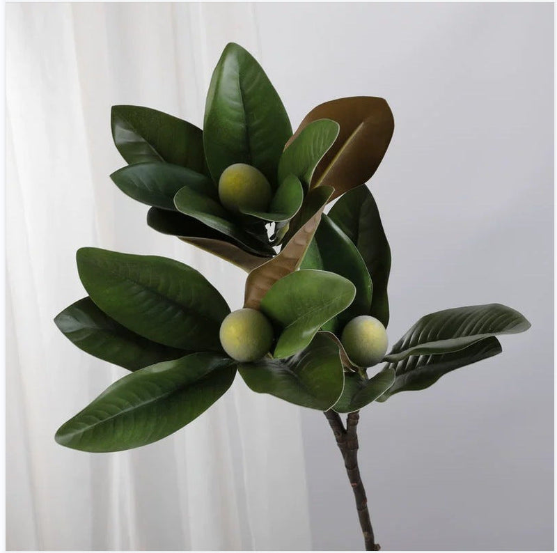 12 Inch Magnolia Leaves with Fruits Stems Spray, 12 Pcs Artificial Branch Leaves Bulk