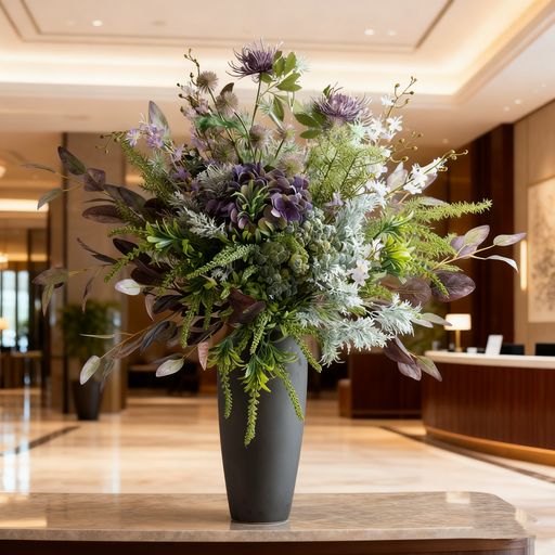 31 Inch Artificial Purple and Green Flower Bouquet with Vase, 1 Pc Silk Floral Arrangement for Hotel Lobby and Reception Decor