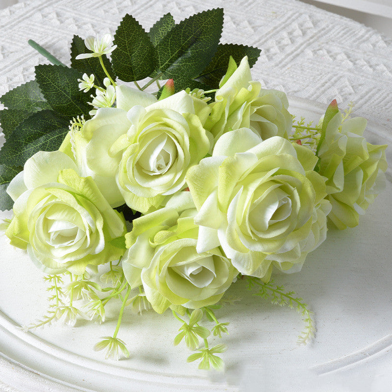 13.5 Inch Artificial Silk Rose Bush Bouquet, Bulk Wholesale, Faux Flower Stems