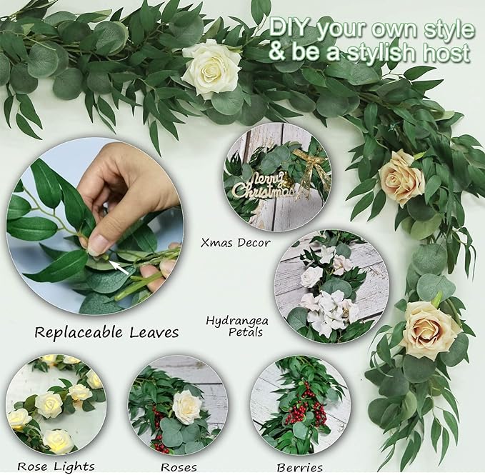 6.5FT Artificial Eucalyptus Garland Greenery Hanging Vines for Wedding Table Runner Party Centerpiece
