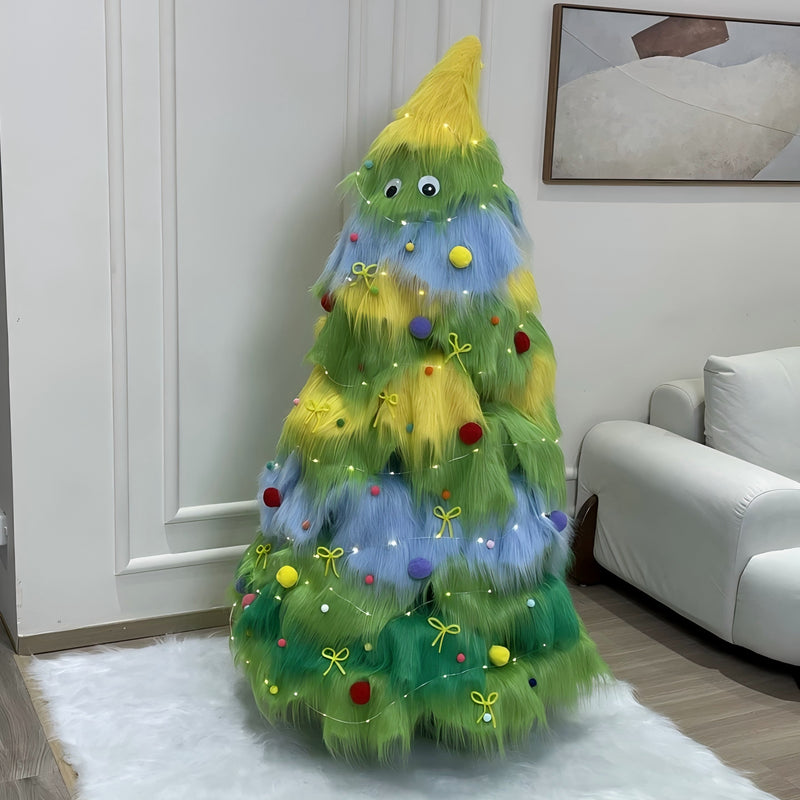 Charming Plush Christmas Tree with LED Lights, Bulk Wholesale, Artificial Holiday Decor