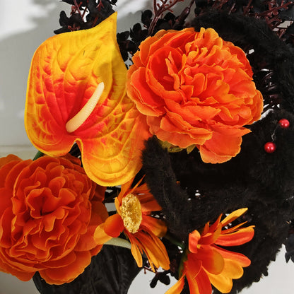 16 Inch Halloween Artificial Flower Bouquet with Plush Spider Decor, Bulk Wholesale