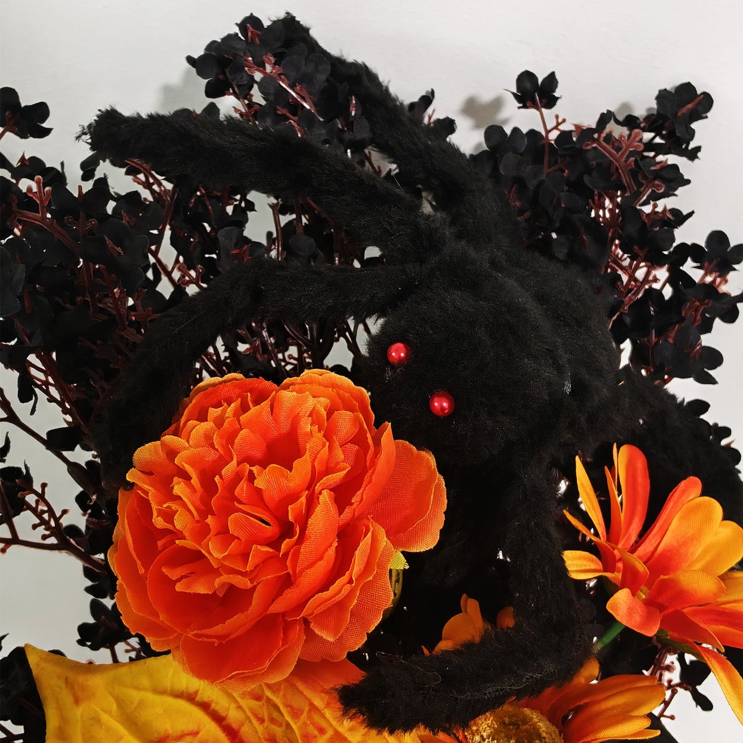 16 Inch Halloween Artificial Flower Bouquet with Plush Spider Decor, Bulk Wholesale