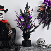 10 Pcs Artificial Halloween Potted Tree Ball Ornaments, Orange Black, 12 Inch Seasonal Decor