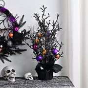 10 Pcs Artificial Halloween Potted Tree Ball Ornaments, Orange Black, 12 Inch Seasonal Decor