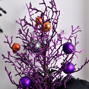 10 Pcs Artificial Halloween Potted Tree Ball Ornaments, Orange Black, 12 Inch Seasonal Decor