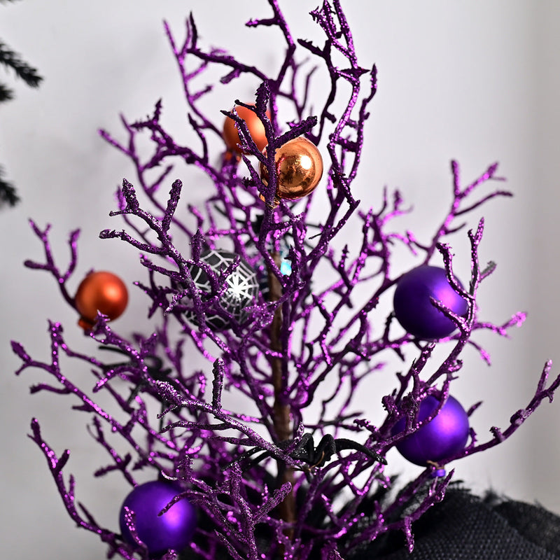 10 Pcs Artificial Halloween Potted Tree Ball Ornaments, Orange Black, 12 Inch Seasonal Decor