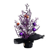 10 Pcs Artificial Halloween Potted Tree Ball Ornaments, Orange Black, 12 Inch Seasonal Decor