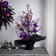 10 Pcs Artificial Halloween Potted Tree Ball Ornaments, Orange Black, 12 Inch Seasonal Decor