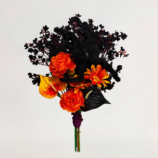 16 Inch Halloween Artificial Flower Bouquet with Plush Spider Decor, Bulk Wholesale
