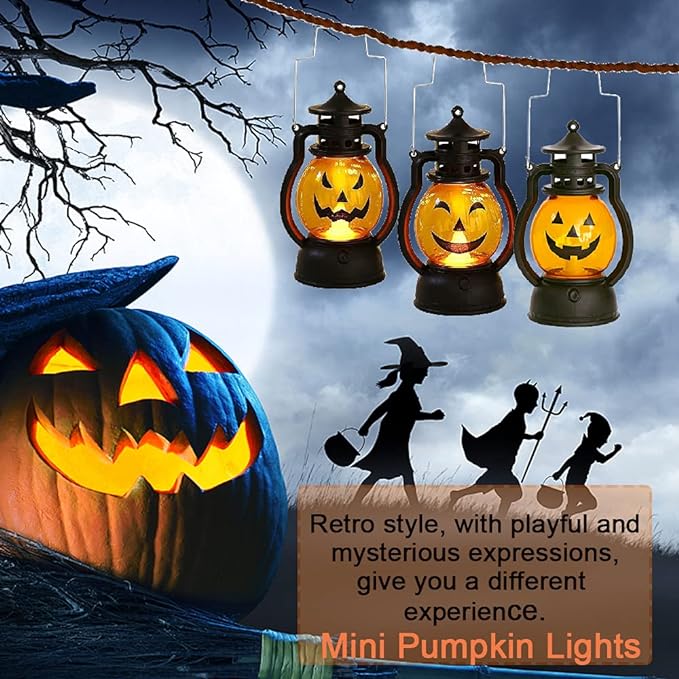 10 Pcs Halloween LED Pumpkin Lanterns with Hanging Loop, 4 Inch Artificial Candle Lights for Decoration