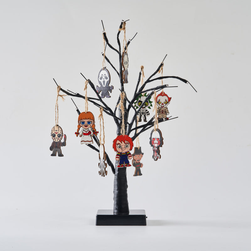 22 Inch Halloween LED Tree with Hanging Ornaments Tabletop Centerpiece Artificial Decorative Tree