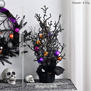 10 Pcs Artificial Halloween Potted Tree Ball Ornaments, Orange Black, 12 Inch Seasonal Decor