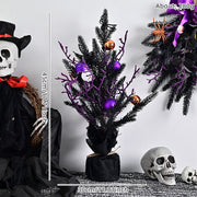 10 Pcs Artificial Halloween Potted Tree Ball Ornaments, Orange Black, 12 Inch Seasonal Decor