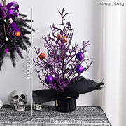 10 Pcs Artificial Halloween Potted Tree Ball Ornaments, Orange Black, 12 Inch Seasonal Decor