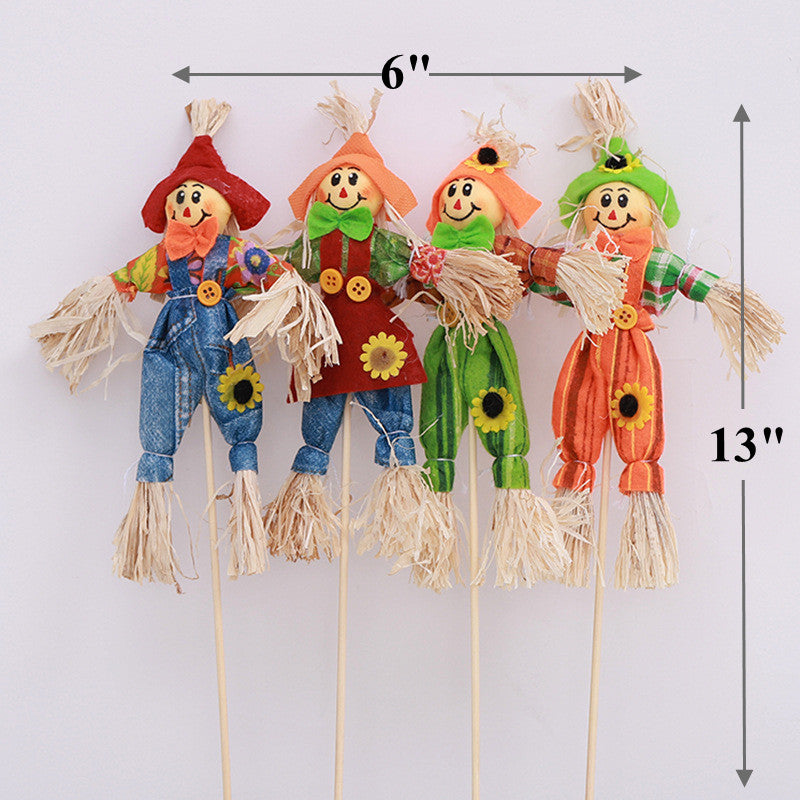 4 Pcs 13 Inch Fall Harvest Scarecrow Artificial Flower Stems for Crafts Bouquets