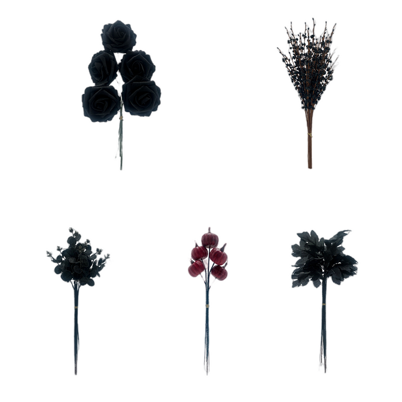 50 Pcs Black Artificial Flower Stems 12 Inch Faux Silk Flowers for Crafts Halloween Decor