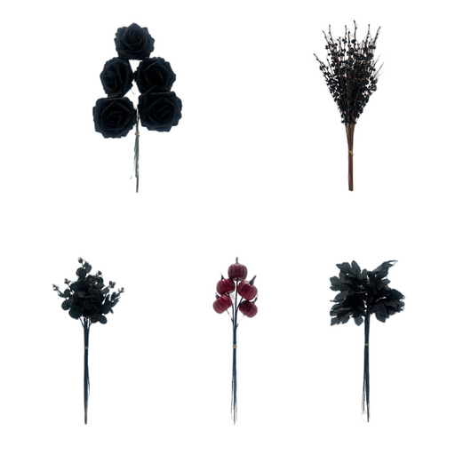 50 Pcs Black Artificial Flower Stems 12 Inch Faux Silk Flowers for Crafts Halloween Decor